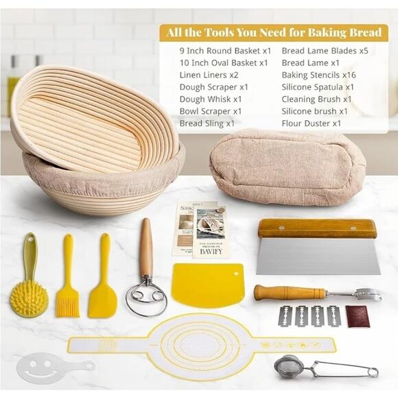 Sourdough Bread Proofing Basket Set, Sourdough Starter Kit, 9" round & 10" Oval - Picture 7 of 7